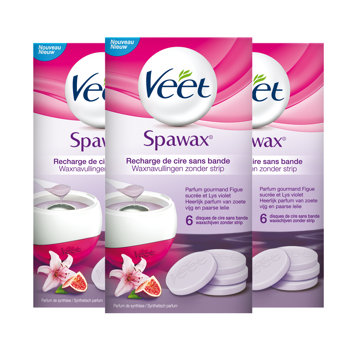Veet - Expert Spawax Navulling  Gesuikerde Vijg en Paarse Lelie - 3 stuks