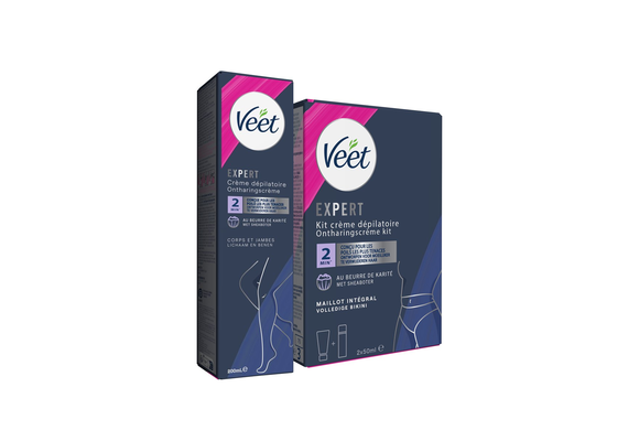 Veet - Expert - Alle huidtypes - Ontharingscreme met sheaboter Bikini Kit 100ml (2 x 50ml) - Ontharingscreme Benen 200ml