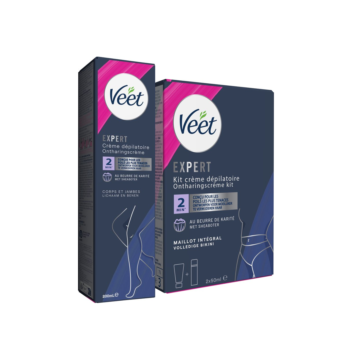Veet - Expert - Alle huidtypes - Ontharingscreme met sheaboter Bikini Kit 100ml (2 x 50ml) - Ontharingscreme Benen 200ml