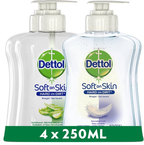 Dettol - 1000ml Handzeep - Verzachtend - Aloe Vera 2x250ml - Gevoelige Huid 2x250ml