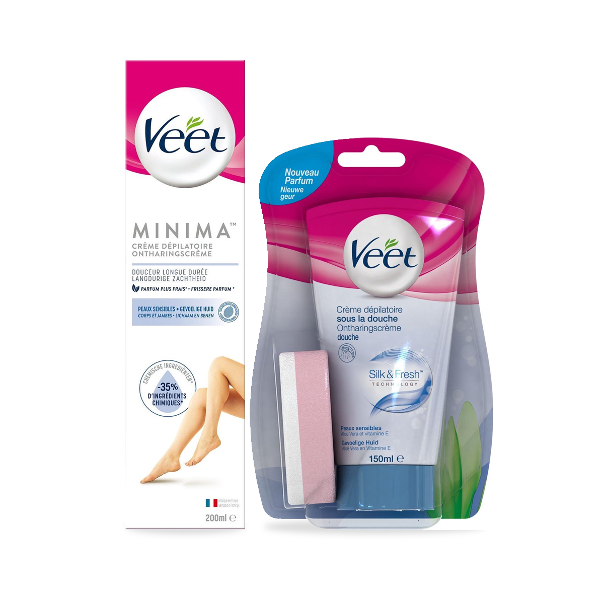 Veet - Pure - Gevoelige huid - Ontharingscreme Gevoelig Minima 100ML - In Shower Crème Sensitive 150ML