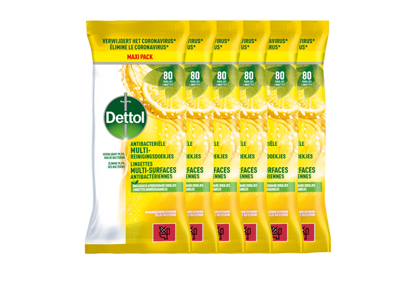 Dettol Antibacteriële doekjes Multi-oppervlak Citrus - 80st - 6 stuks