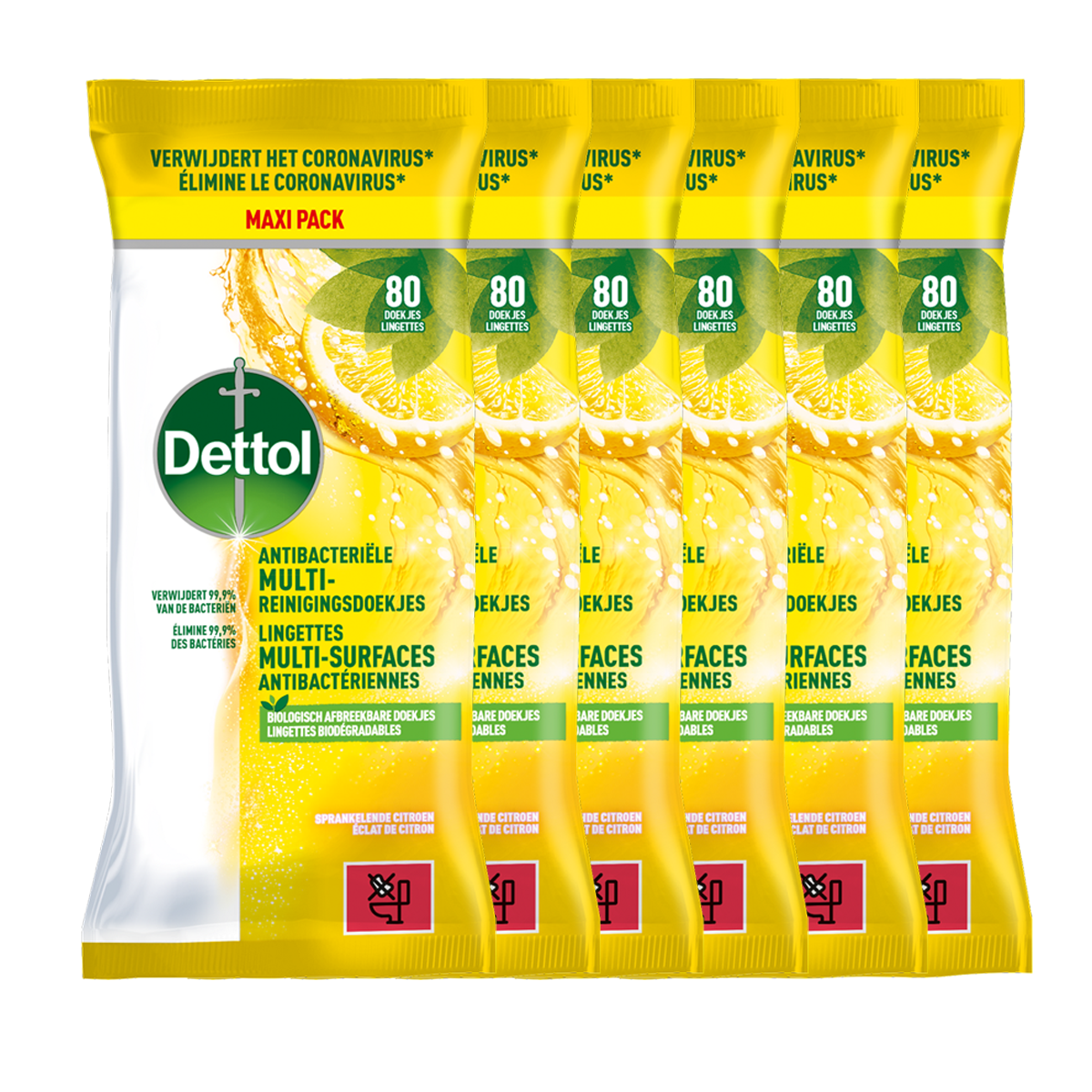 Dettol Antibacteriële doekjes Multi-oppervlak Citrus - 80st - 6 stuks
