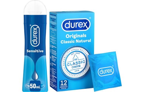 Durex - Condooms Classic Natural 12 stuks - Glijmiddel Play Sensitive Waterbasis 50 ml