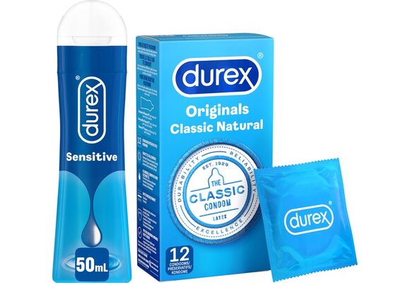 Durex - Condooms Classic Natural 12 stuks - Glijmiddel Play Sensitive Waterbasis 50 ml