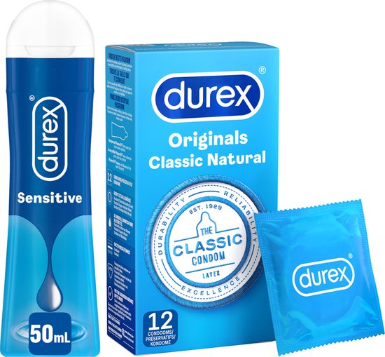 Durex - Condooms Classic Natural 12 stuks - Glijmiddel Play Sensitive Waterbasis 50 ml