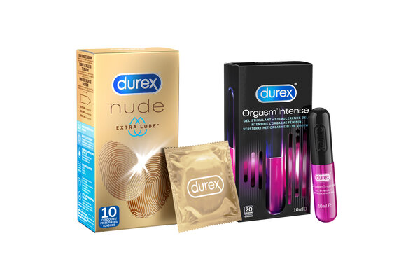 Durex - 20 Condooms - Nude Extra Lube 10st - Orgasm Intense  Stimulerende Gel 10st