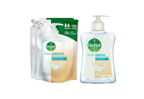 Dettol - 3x Dettol Refill Sensitive 500ML - 2 x Dettol Sensitive 250ML  - Voordeelpakket