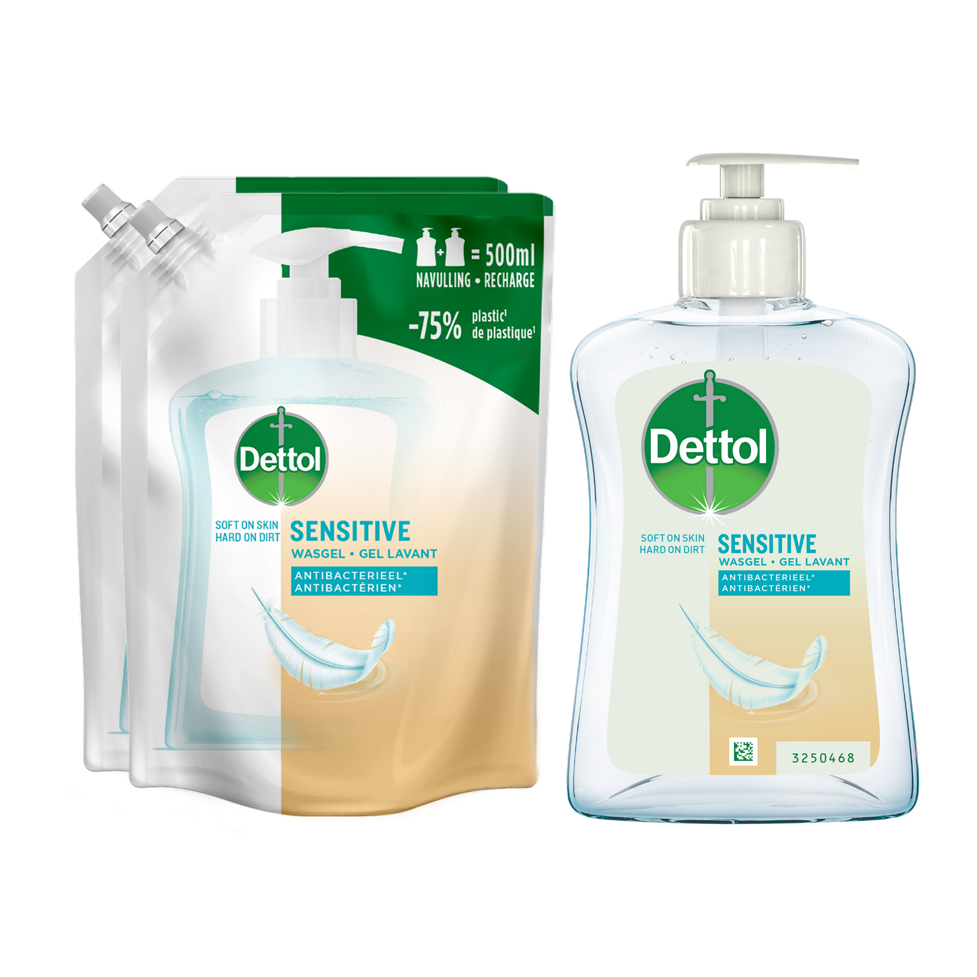 Dettol - Refill Sensitive 2x500ML - Sensitive 250ML - Voordeelverpakking