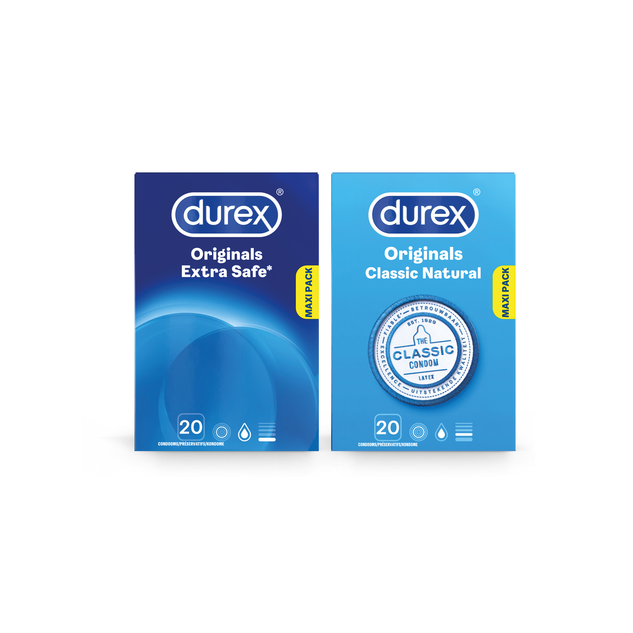 Durex - 40 stuks Condooms - Extra Safe 1x20 stuks - Classic Natural 1x20 stuks - Voordeelverpakking