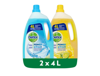 Dettol - 8L Allesreiniger Power & Fresh - 4L Citrus en 4L Katoenfris - Voordeelverpakking