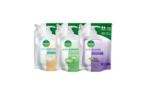 Dettol - 1x Dettol Refill Hydrating Aloe Vera 500ML - 1 x Dettol Refill Sensitive 500ML - 1x Dettol Refill Relaxing Lavender 500ML - Voordeelpakket