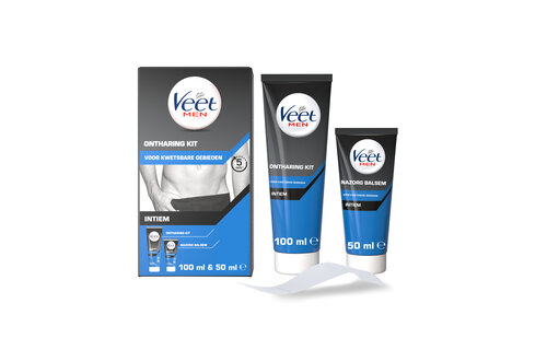 Veet Men x Durex - Ontharingskit voor Intieme Delen - 100ml Ontharingscrème + 50ml Aftercare balsem - Condooms - 20 stuks - Nude No Latex - Voordeelverpakking