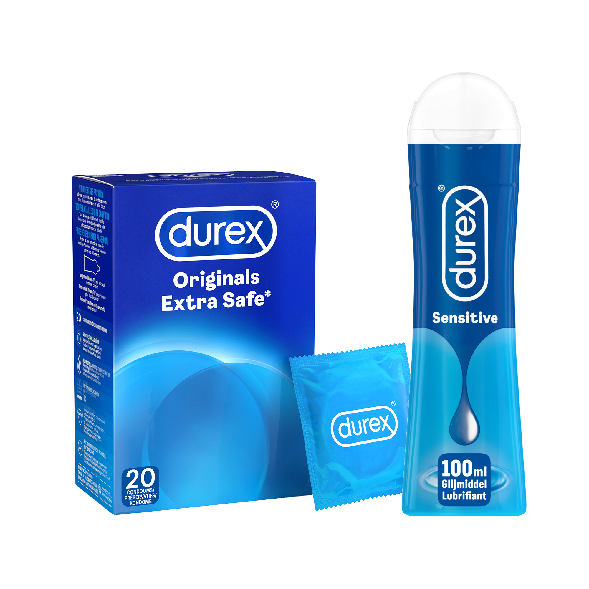 Durex - 20 stuks Condooms - Extra Safe - 100 ml Glijmiddel - Play Sensitive - Voordeelverpakking
