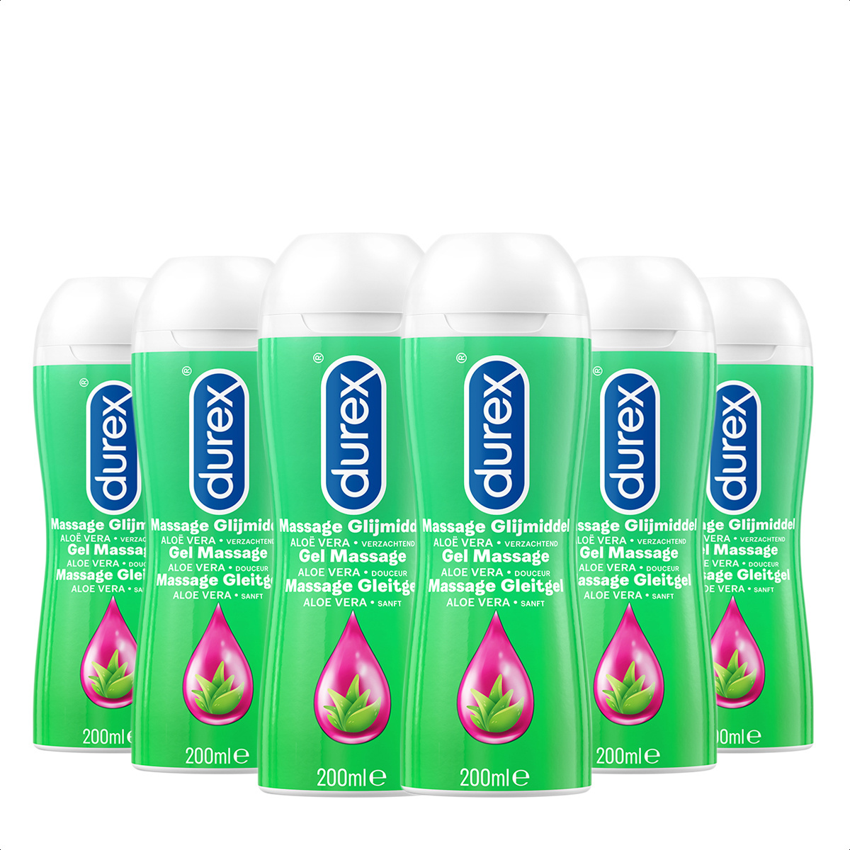 Durex Massage Olie en Glijmiddel 2-in-1 - Aloë Vera - 200ml x6