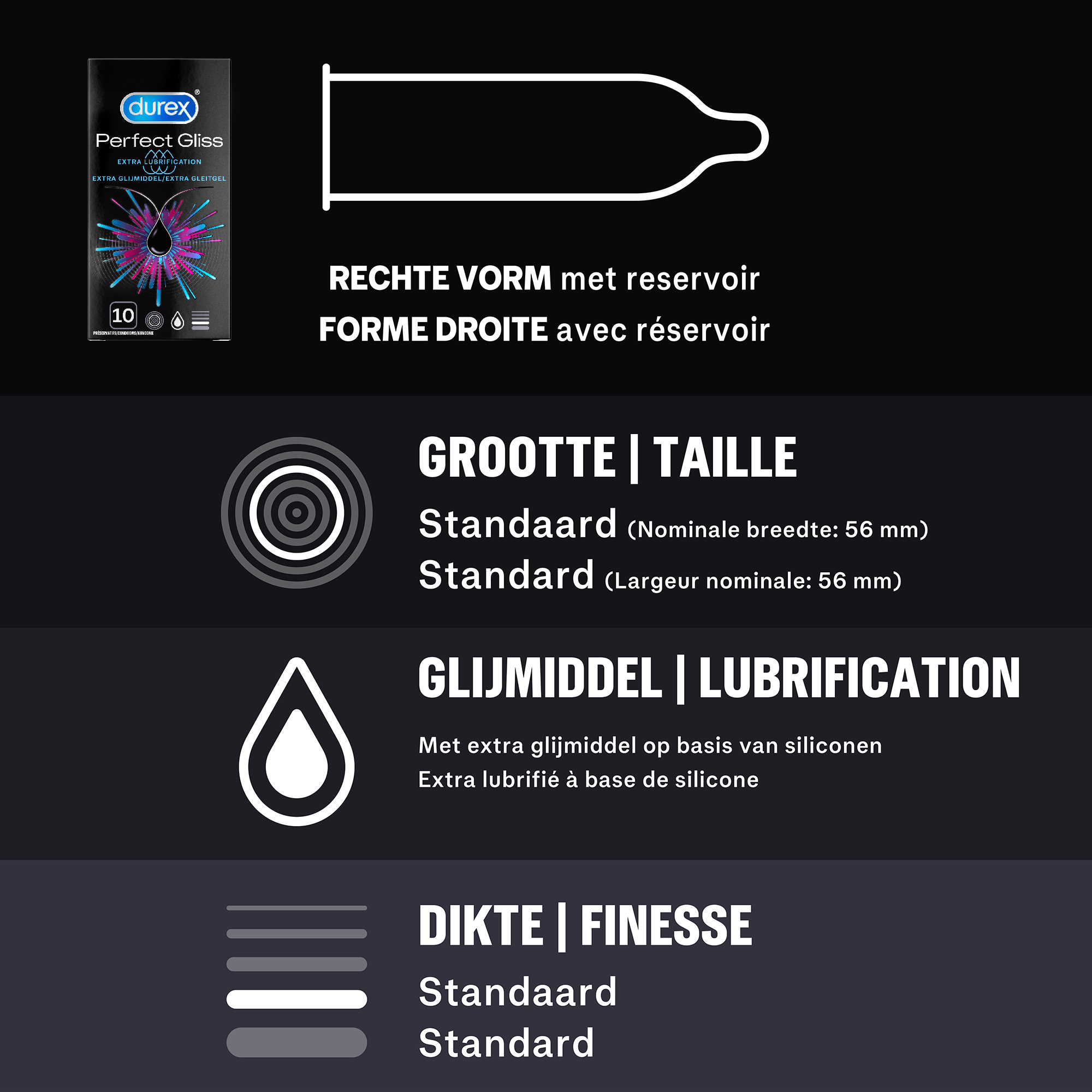 Durex - 110ml Glijmiddel - Perfect Gliss 1x100ml - Intense Orgasm 1x10ml - 10 stuks Condooms - Perfect Gliss 1x10 stuks - Voordeelverpakking