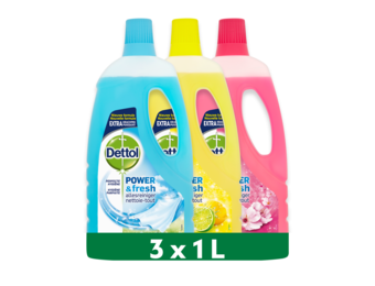 Dettol - 3L Allesreiniger Power &amp; Fresh - Katoenfris 1x1L - Citrus 1x1L - Kersenbloesem 1x1L - Voordeelverpakking