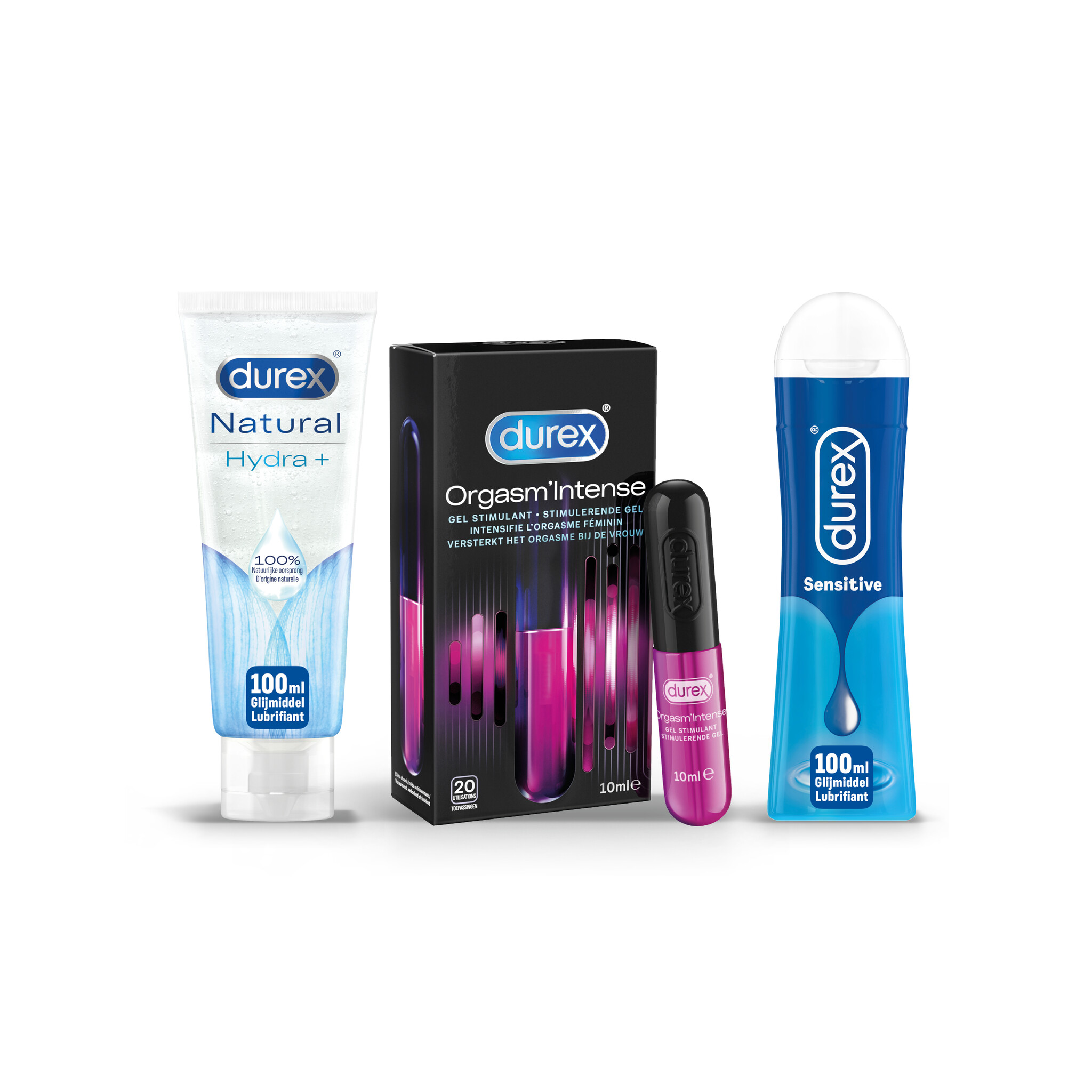 Durex - 210ml Glijmiddel - Natura 1x100ml - Intense Orgasm 1x10ml - Play Massage 2/1 Senisitive 1x100ml - Voordeelverpakking