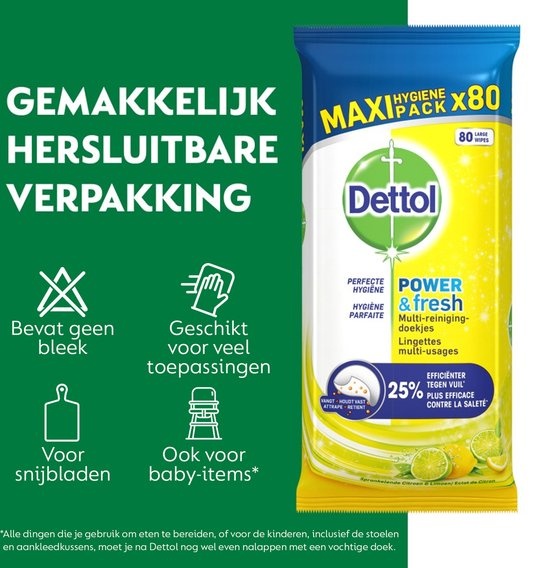 Dettol - 500ml Allesreiniger Power & Fresh - Citrus & 240 Schoonmaakdoekjes Power & Fresh - Citrus