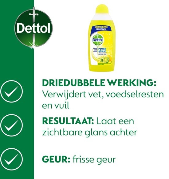 Dettol - 500ml Allesreiniger Power & Fresh - Citrus & 240 Schoonmaakdoekjes Power & Fresh - Citrus