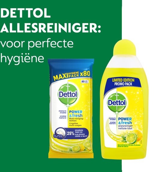 Dettol - 500ml Allesreiniger Power & Fresh - Citrus & 240 Schoonmaakdoekjes Power & Fresh - Citrus