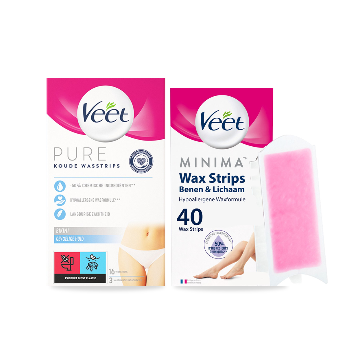 Veet - Pure - Ontharingstrips Benen Hypoallergene  40 st - Ontharingsstrips Bikini Hypoallergene  16 st
