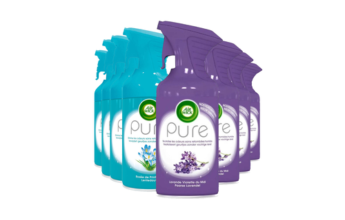 Air Wick - Air Wick Luchtverfrisser Spray - Pure Lentedauw & Pure Paarse Lavendel 250ml x 8 - Voordeelverpakking
