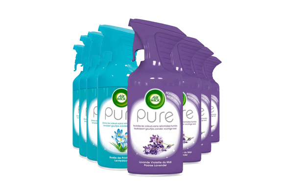 Air Wick - Air Wick Luchtverfrisser Spray - Pure Lentedauw &amp; Pure Paarse Lavendel 250ml x 8 - Voordeelverpakking