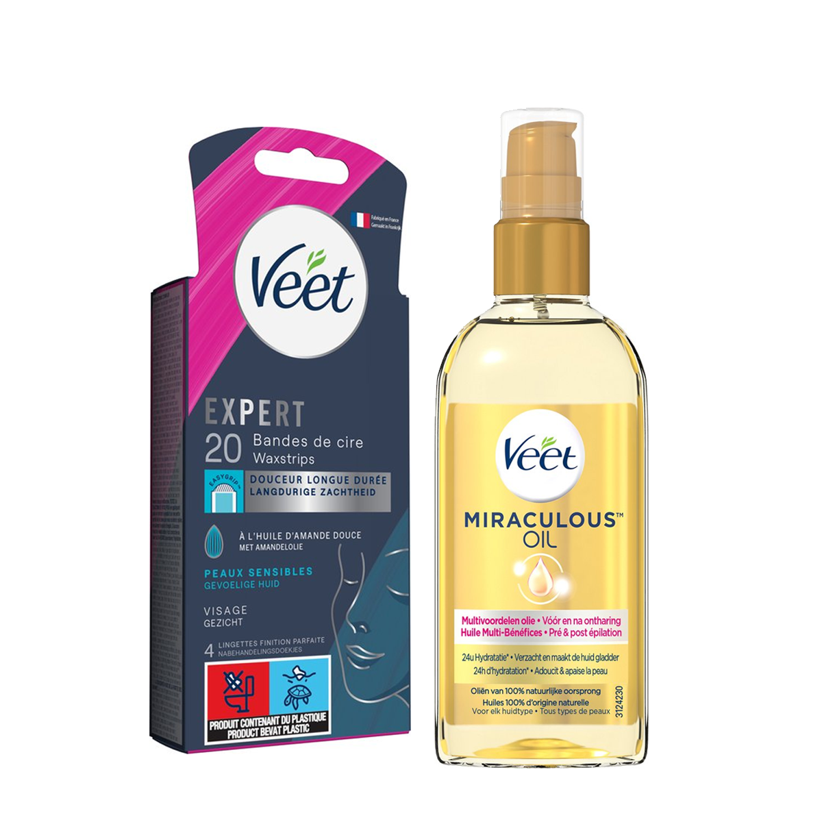 Veet - Gevoelige huid - Miraculous oil -  Ontharingsstrips Gezicht 20st
