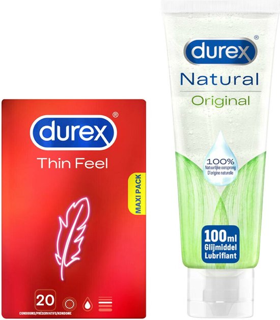 Durex - 100ml Glijmiddel - Natural 100% natuurlijk - 20 stuks Condooms - Thin Feel