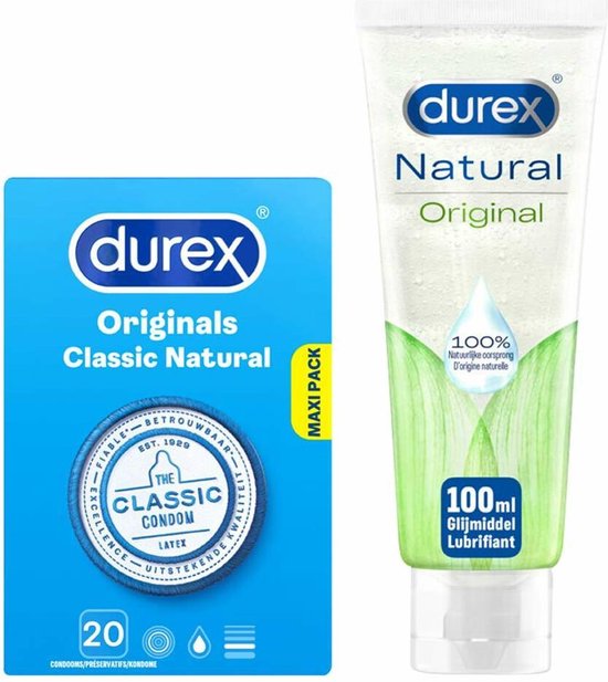 Durex Condooms Classic Natural 20st + Durex Glijmiddel Natural - 100% natuurlijk - 100 ml