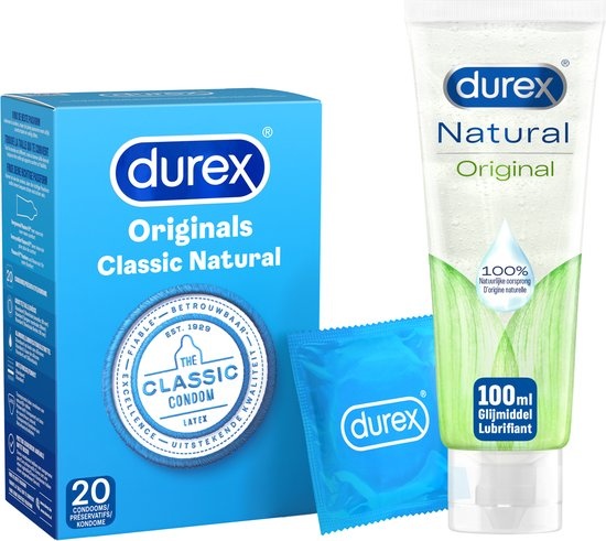 Durex Condooms Classic Natural 20st + Durex Glijmiddel Natural - 100% natuurlijk - 100 ml