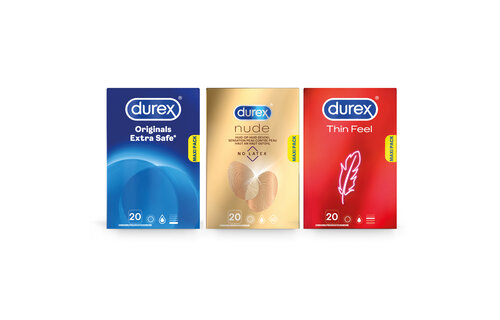 Durex - 60 stuks Condooms - Extra Safe 1x20 stuks - Nude No Latex 1x20 stuks - Thin Feel 1x20 stuks - Voordeelverpakking