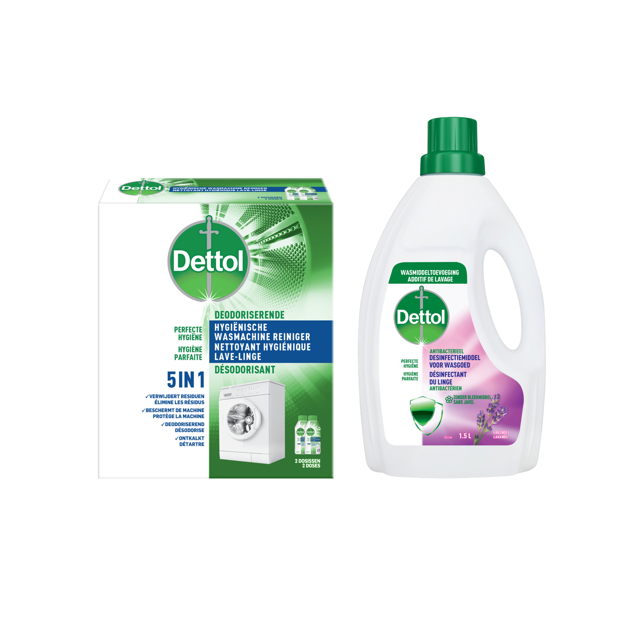 Dettol - 1x Dettol Washing Machine Cleaner Duo - 1 x Dettol Laundry Sanitizer Lavender  - Voordeelpakket