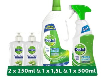 Dettol - Handzeep - Aloe Vera 2x250ml &amp; 1,5L Allesreiniger Power &amp; Fresh - Original &amp; 500ml Allesreiniger Spray Power &amp; Fresh - Original