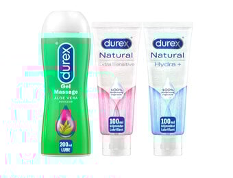 Durex - 3 Glijmiddelen Waterbasis - Play Massage 2/1 Aloe 200ML - Natural Hydratant Gel 100ML - Natural Extra Sensitive Gel 100ML