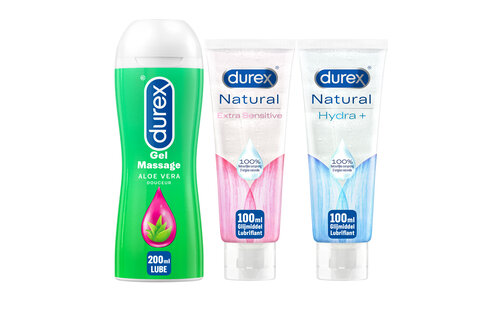 Durex - 3 Glijmiddelen Waterbasis - Play Massage 2/1 Aloe 200ML - Natural Hydratant Gel 100ML - Natural Extra Sensitive Gel 100ML