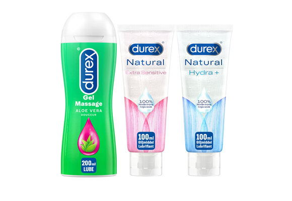 Durex - 3 Glijmiddelen Waterbasis - Play Massage 2/1 Aloe 200ML - Natural Hydratant Gel 100ML - Natural Extra Sensitive Gel 100ML