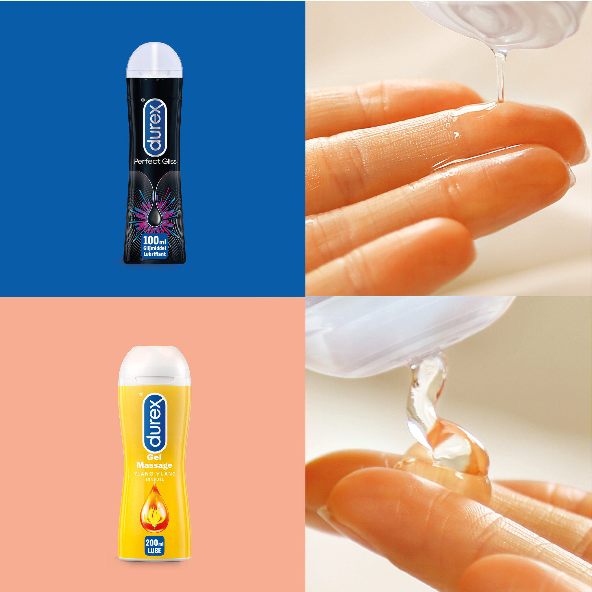 Durex - 200ml Glijmiddel - Perfect Gliss 1x100ml - Play Massage 2/1 Sensitive 1x100ml - Voordeelverpakking