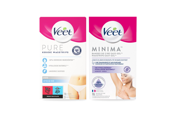 Veet - Pure - Ontharingstrips Oksels Hypoallergene  16 st - Ontharingstrips Gezicht Hypoallergene 20 st