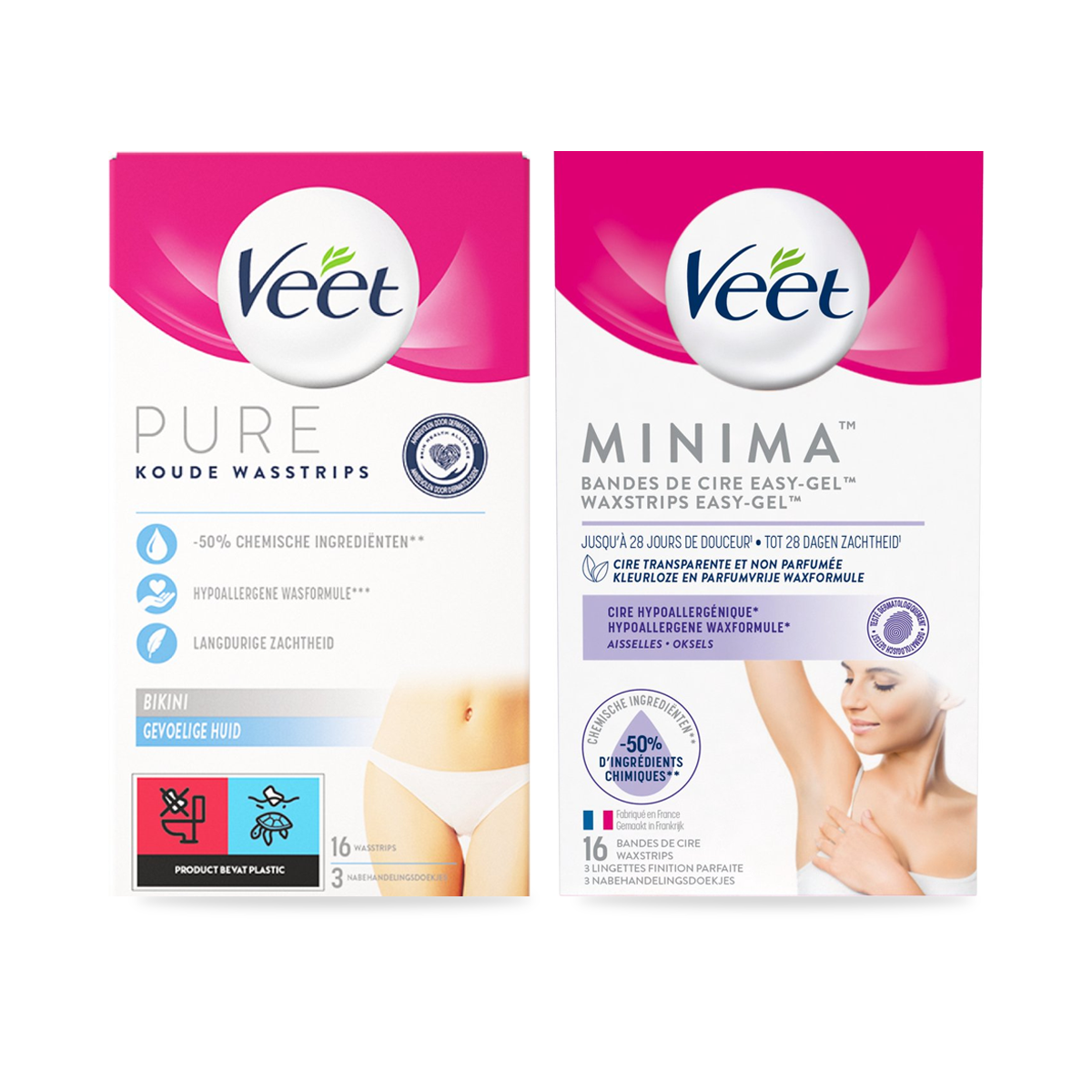 Veet - Pure - Ontharingstrips Oksels Hypoallergene  16 st - Ontharingstrips Gezicht Hypoallergene 20 st