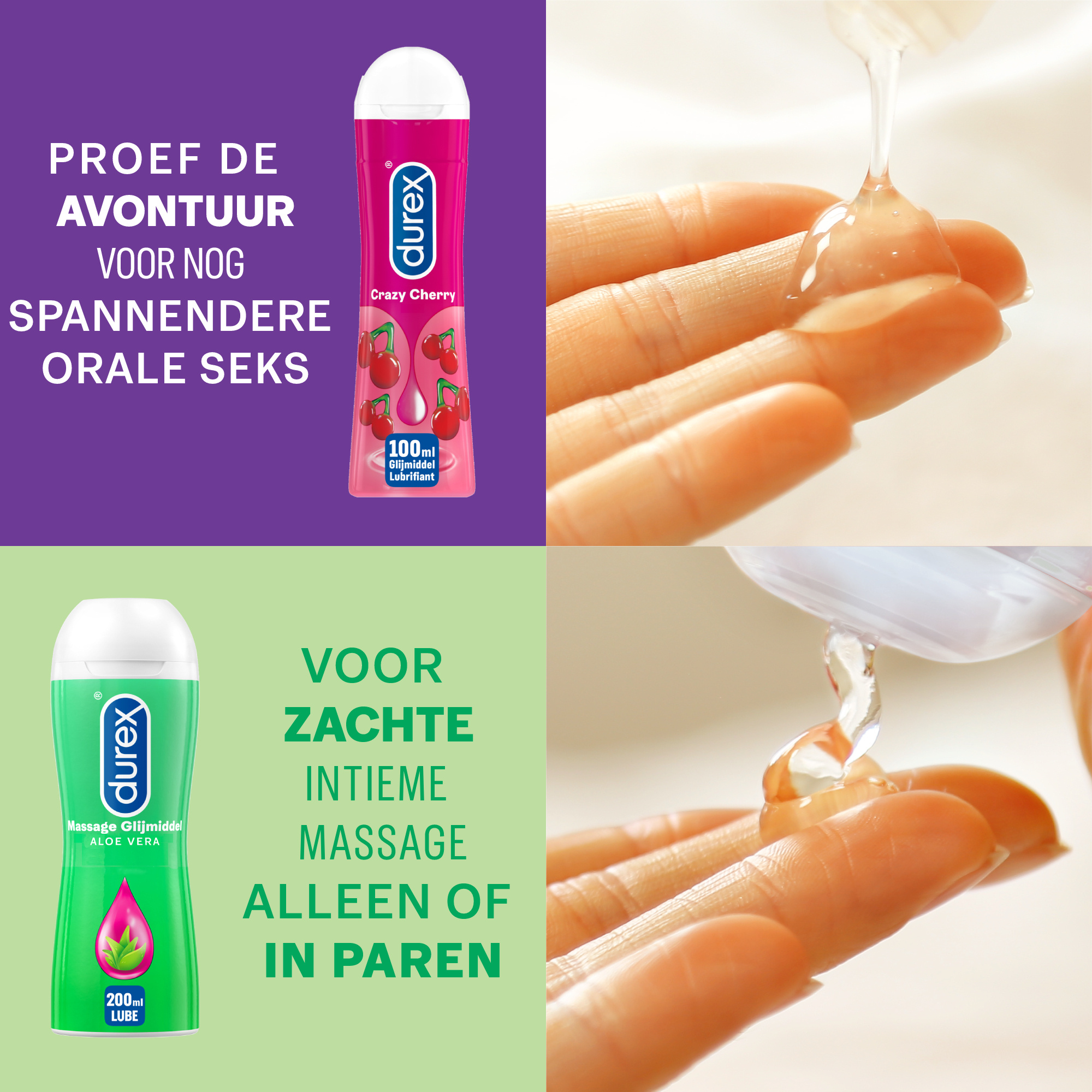 Durex Valentijn Cadeautje voor hem en haar - 3 Glijmiddelen - Crazy Cherry Glijmiddel 100ml - Massage Aloe Vera 2/1 200ml - Orgasm Intense Stimulerende Gel 10ml