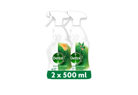 Dettol - 1L Allesreiniger Spray Tru Clean - Mandarijn & Citroenbloesem 1x500 ml Eucalyptus 1x500ml - Voordeelverpakking