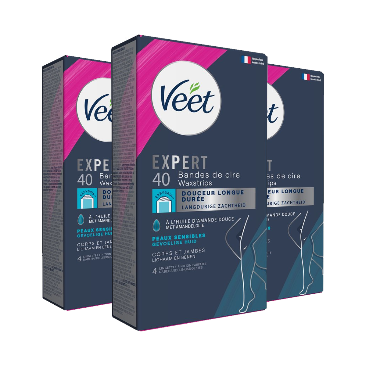 Veet - Expert - Koude Wasstrips - Benen (Sensitive) 40st - 3 stuks - Voordeelverpakking