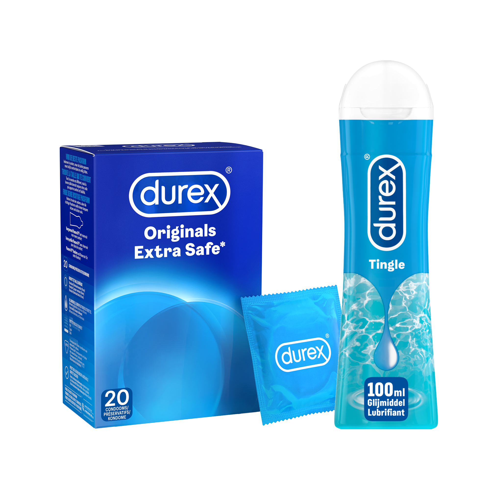 Durex - 20 stuks Condooms - Extra Safe - 100 ml Glijmiddel - Play Tingle - Voordeelverpakking