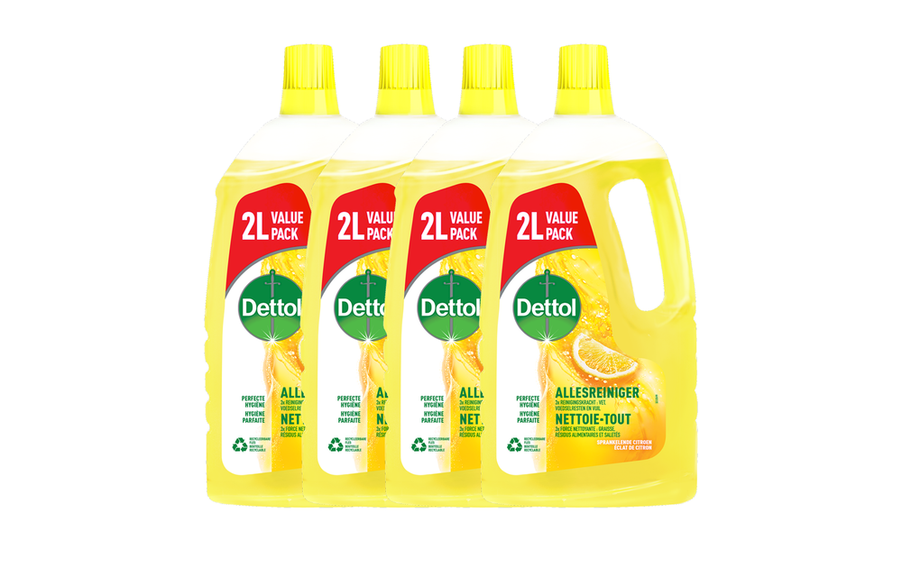Dettol Allesreiniger - Sprankelende Citroen 2L - 4 Stuks - Voordeelverpakking