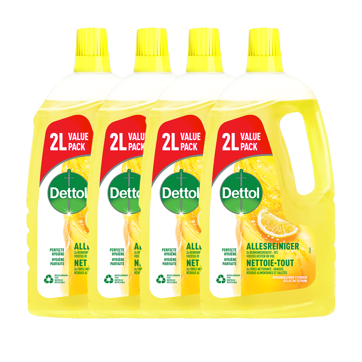 Dettol Allesreiniger - Sprankelende Citroen 2L - 4 Stuks - Voordeelverpakking