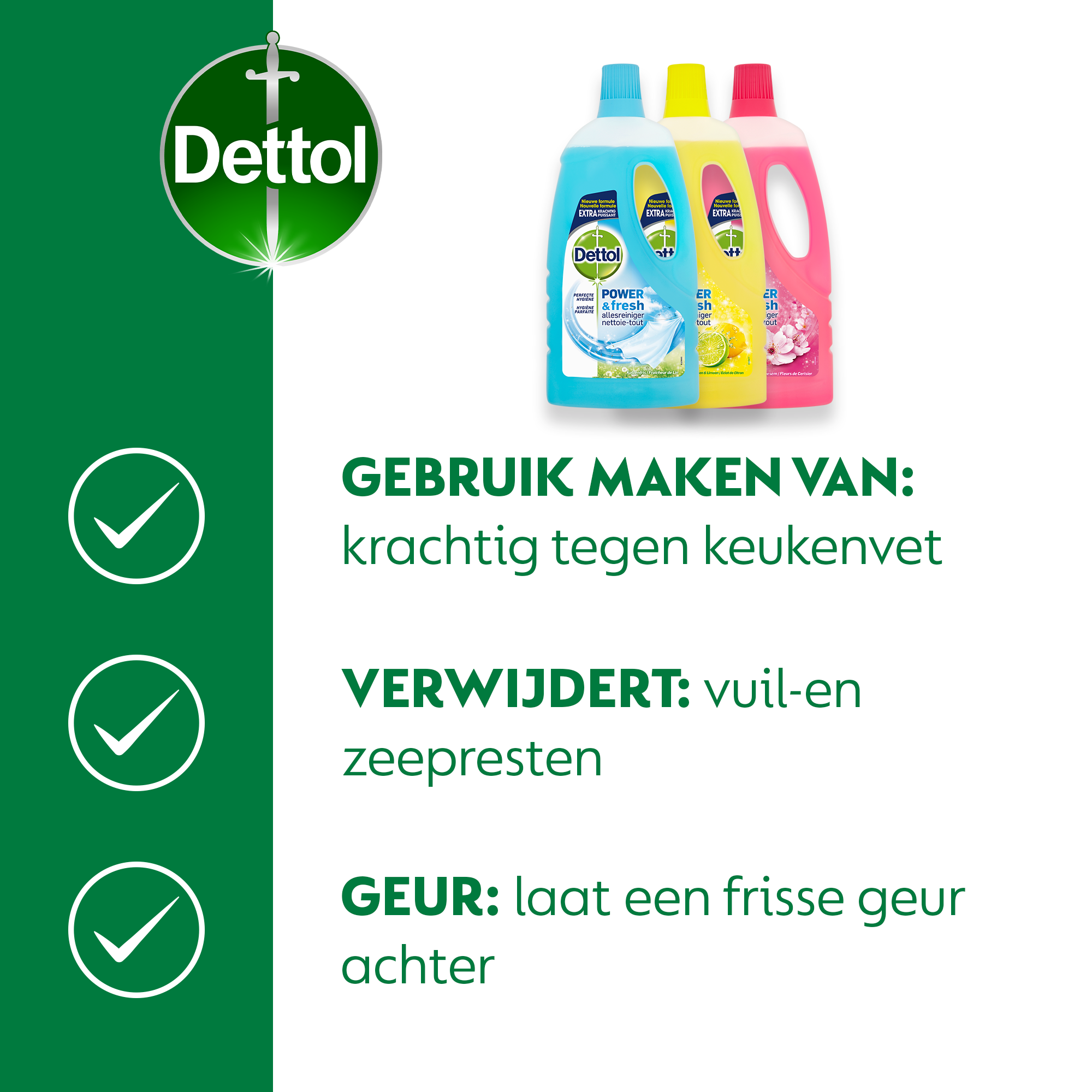 Dettol - 6L Allesreiniger Power & Fresh - Katoenfris 2x1L - Citrus 2x1L - Kersenbloesem 2x1L - Voordeelverpakking