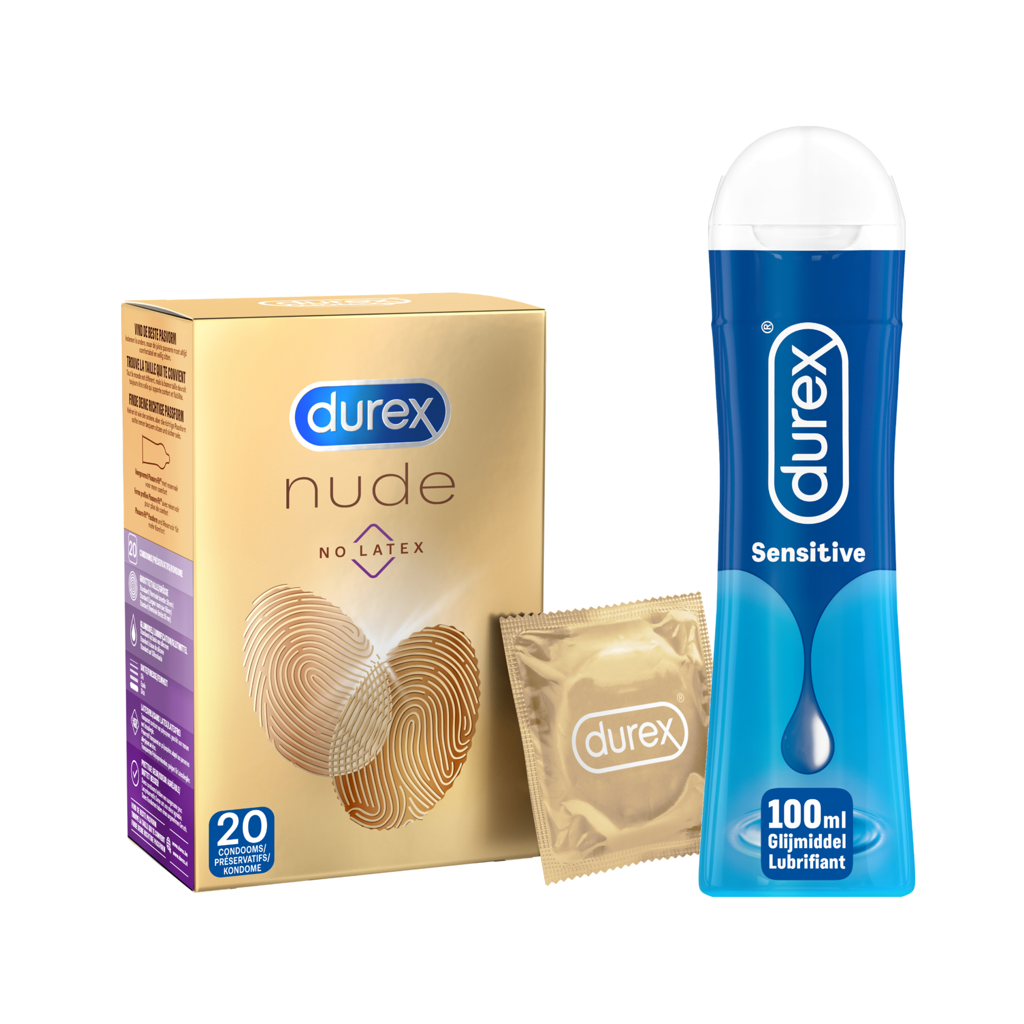Durex - 20 stuks Condooms - Nude No Latex - 100ml Glijmiddel - Play Sensitive - Voordeelverpakking
