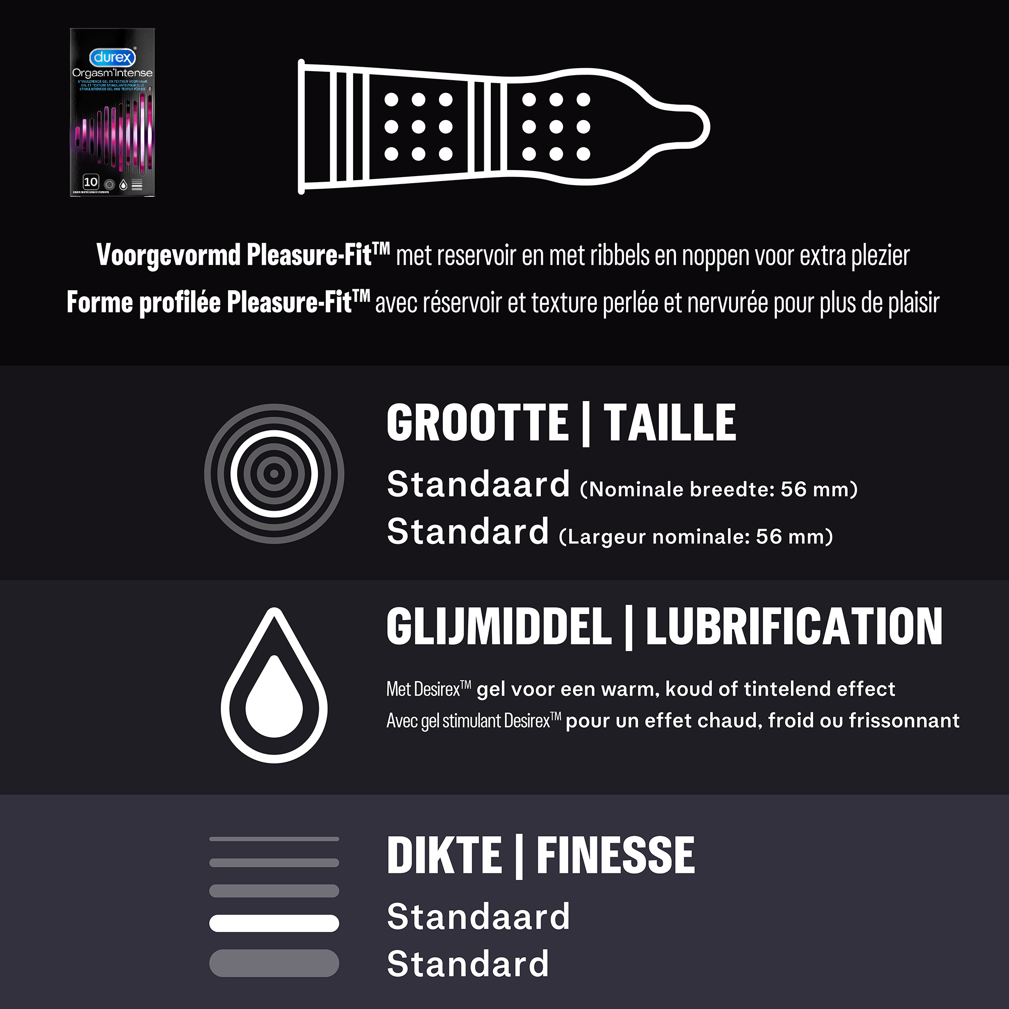 Durex - 10 stuks Condooms - Orgasm Intense - 110ml Glijmiddel - Intense Orgasm 10ml - Perfect Gliss 100ml - Voordeelverpakking